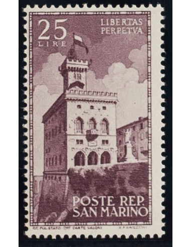 San Marino. **Yv 276. 1945. 25 liras lila. MAGNIFICO. Yvert 2016: 20 Euros.