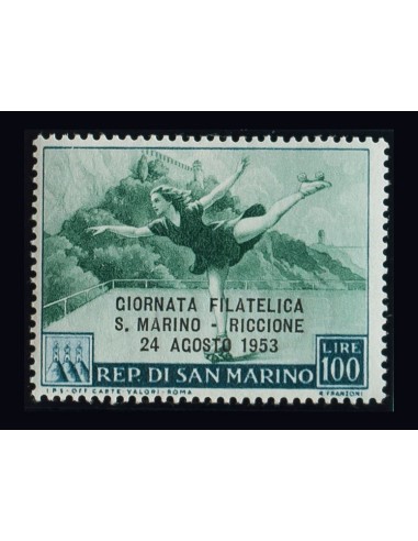 San Marino. **Yv 373. 1953. 100 liras azul verde y verde. MAGNIFICO. Yvert 2016: 40 Euros.