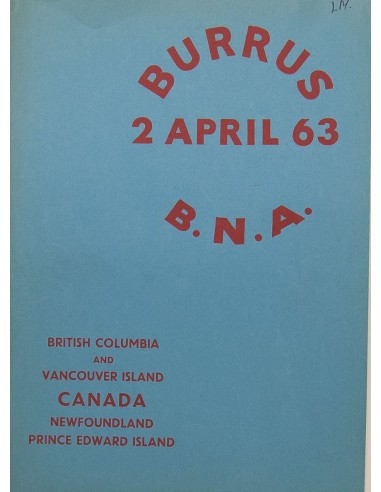 Colonias Británicas, Bibliografía. 1963. Catálogo de subasta de Robson Lowe BURRUS COLLECTION, BRITISH NORTH AMERICA. Londres,