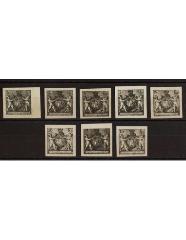 Liechtenstein. (*)44/51B. 1921. Serie completa. ENSAYOS DE PLANCHA, en negro. SIN DENTAR. MAGNIFICOS. (Michel 45/52A)
