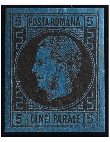 Rumanía. *Yv 15. 1866. 5 p negro sobre azul índigo. MAGNIFICO. (Michel 15yb)