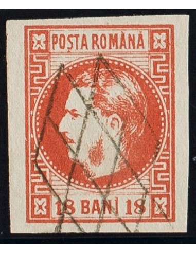 Rumanía. ºYv 20. 1868. 18 b rojo rosa. Matasello REJILLA. MAGNIFICO.