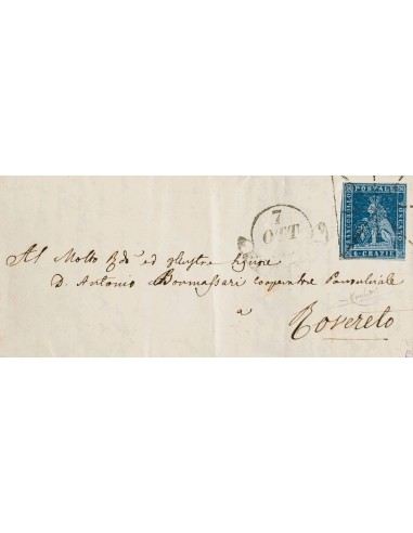 Toscana. Sobre Yv 7. 1851. 6 crazie azul oscuro sobre azulado. FLORENCIA a ROVERETO. Matasello mudo ARAÑA (rectangular). MAGNI
