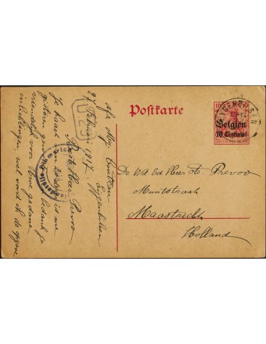 Bélgica Ocupación Alemana, Entero Postal. Sobre Yv . 1917. 10 cts sobre 10 p rojo sobre Tarjeta Entero Postal de EIGENBILSEN a