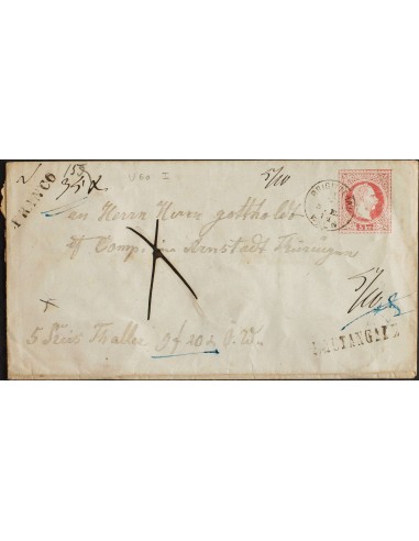 Austria, Entero Postal. Sobre Yv . 1871. 5 k rosa sobre Entero Postal de BRIGITTENAU a ARNSTADT (ALEMANIA). Matasello BRIGITTE