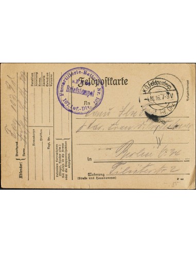 Alemania, Correo de Campaña / Militar. Sobre Yv . 1916. Tarjeta Postal dirigida a BERLIN. MAGNIFICA.