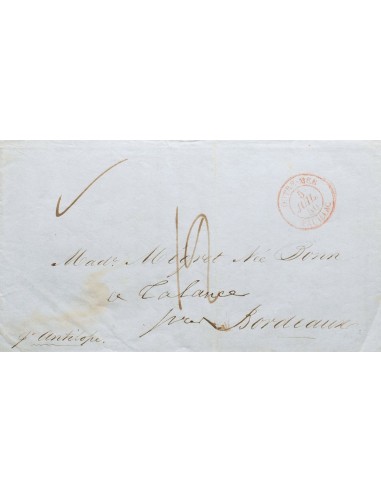 Cuba, Agencia Postal Francesa. Sobre . 1850. SANTIAGO DE CUBA a TALENCE (FRANCIA). Fechador OUTRE-MER / PAUILLAC, nombre del v