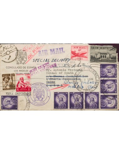 Estados Unidos. Sobre Yv 581, Aéreos 35, 36. 1956. 3 ctvos violeta, siete sellos, 6 ctvos rojo y 10 ctvos negro. Correo Aéreo