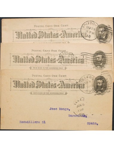Estados Unidos, Entero Postal. Sobre Yv . 1909. Conjunto de tres Tarjetas Entero Postales de 1 cts negro de la WORLD COLUMBIAN