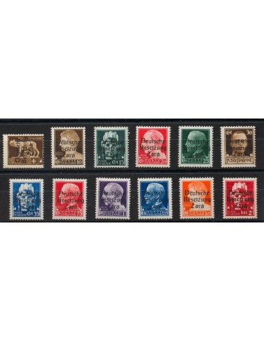Zara. *Yv 1/12. 1943. 5 cts a 2 liras, doce sellos. MAGNIFICOS Y RAROS. Edifil 2015: 635 Euros.