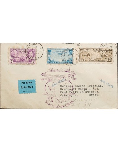 Estados Unidos. Sobre Yv 342, Aéreos 8, 21. 1936. 3 ctvos violeta, 15 ctvos castaño y 25 ctvos azul. Hindenburg Zeppelin de SA