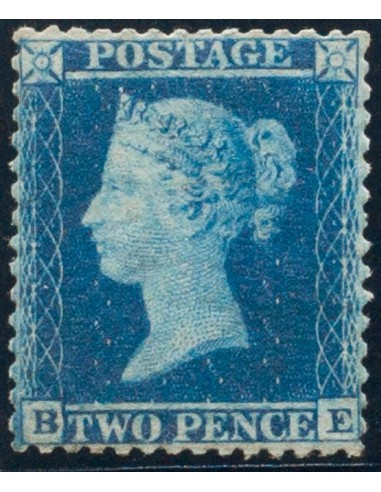 Gran Bretaña. (*)Yv 15. 1855. 2 p azul, Plancha V Tipo I (goma no original). BONITO Y RARO. Cert. RPSL. (SG F6I 2500£)