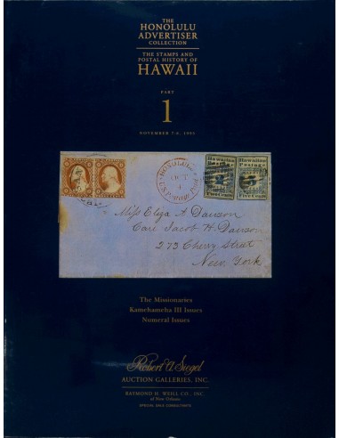 Hawai, Bibliografía. 1995. Catálogo (tres volúmenes) de la colección THE HONOLULU ADVERTISER COLLECTION THE STAMPS AND POSTAL