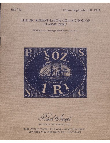 Perú, Bibliografía. 1994. Catálogo de la colección THE DR. ROBERT LEBOW OF CLASSIC PERU, celebrada el 30 de Septiembre de 1994