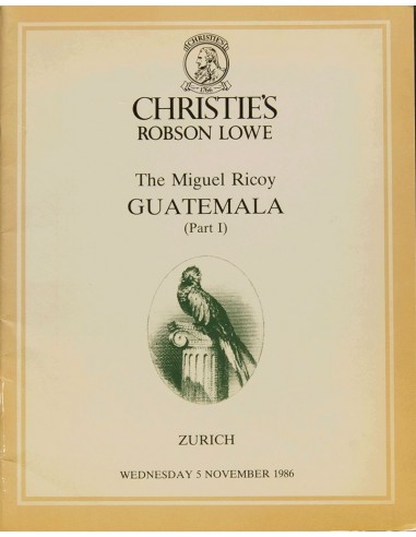 Guatemala, Bibliografía. 1986. Catálogo de la colección THE MIGUEL RICOY GUATEMALA (PART I), celebrada el 5 de Noviembre de 19
