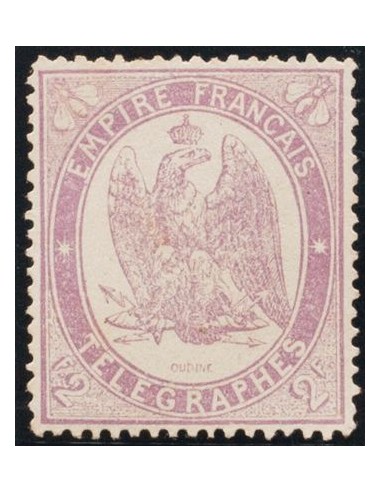 Francia, Telégrafos. (*)Yv 8. 1868. 2 f violeta. Bien centrado. MAGNIFICO. Yvert 2019: 500 Euros.