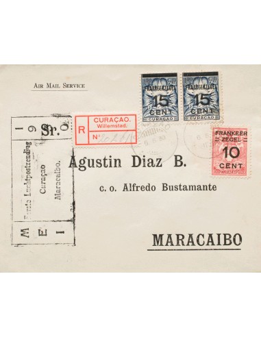 Curacao. Sobre Yv 79, 81(2). 1930. 10 cts sobre 60 cts y 15 cts sobre 1´50 gulden, dos sellos. Certificado de WILLEMSTAD a MAR