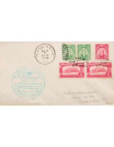 Filipinas. Sobre Yv 204(2), 205, 235(2). 1932. 2 ctvos verde, dos sellos, 4 ctvos rojo y 4 ctvos rosa rojo, dos sellos. ILO-IL