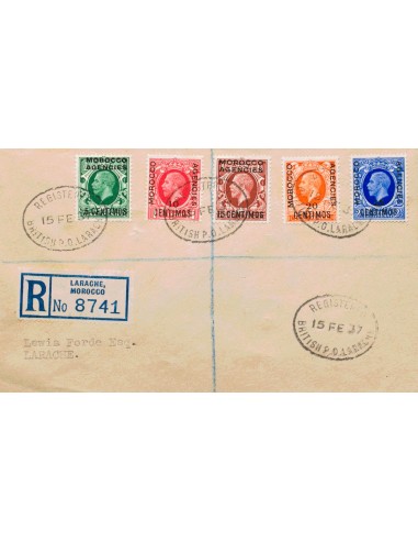 Marruecos Británico, Zona I (Zona española). Sobre 55/59. 1937. 5 cts sobre ½ p verde, 10 cts sobre 1 p rojo, 15 cts sobre 1½