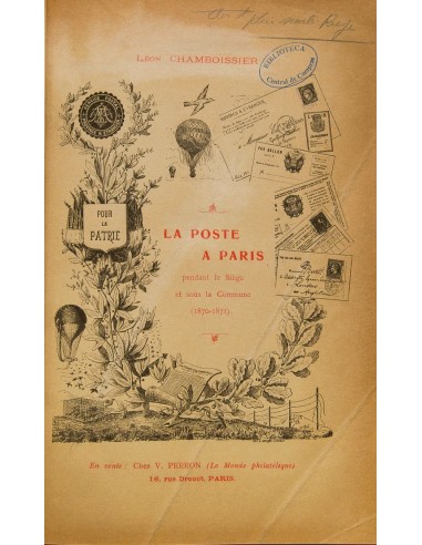 Francia, Bibliografía. 1871. LA POSTE A PARIS, PENDANT LE SIEGE ET SOUS LA COMMUNE (1870-1871). Leon Chamboissier. París, 1871
