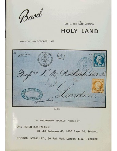 Bibliografía Mundial. 1969. Catálogo de subasta de la colección HOLY LAND, celebrada el 9 de Octubre de 1969. Robson Lowe. Bas