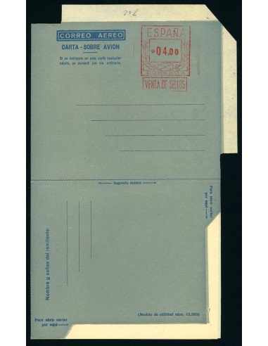 OL00271. Aerograma 1948. Franqueo 4,00 pesetas. Tipo B (I) AA K70b Rarísimo tipo II