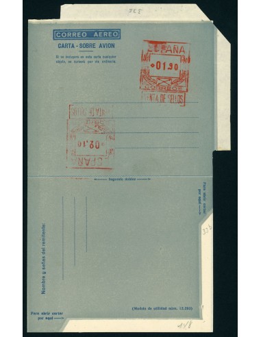 OL00276. Aerograma 1948. Doble franqueo uno invertido 1,90 p + 2,10 p. Tipo B (I) AA raro