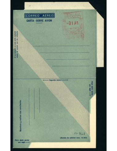 OL00295. Aerograma 1949 ensayo azul brillante banda diagonal. Franqueo 1,65 pesetas. Tipo C (I) AA Kstr10b