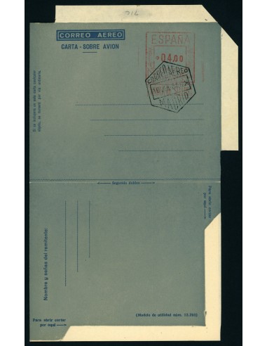 OL00304. Aerograma 1949. Franqueo 4,00 pesetas. Tipo C (I) AA K71c Madrid