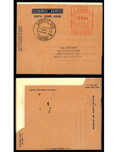 OL00322. Aerograma 1956 Tipo D (I) AE+E. Franqueo 4,00 pesetas. Ensayo en color salmón