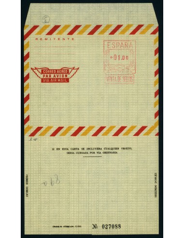 OL00330. Aerograma 1959 Tipo G (I) k89a. Franqueo 1,00 peseta