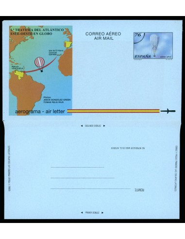 OL00385. Aerograma 1997. Primera travesía del Oceano Atlantico en globo en dirección Este-Oeste