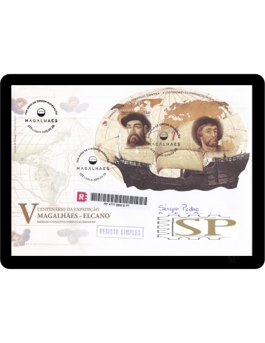 Portugal Espanha 2019 Postmark 500 anos expedição Fernão Magalhães Juan Sebastián Elcano Join Issue Espana parchemin