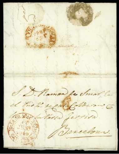 OL00003. Carta. AGRAMUNT 5R. 1845. A Barcelona (R). Bonita