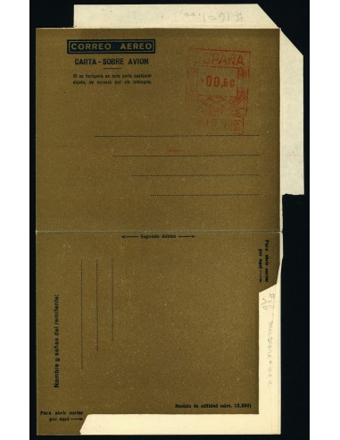 OL00227. Aerograma 1948. Franqueo 60 céntimos. Tipo B (I) AE. Fondo castaño