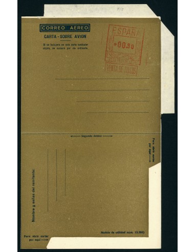 OL00231. Aerograma 1948. Franqueo 90 céntimos. Tipo B (I) AE ángulo estrecho. Fondo color castaño