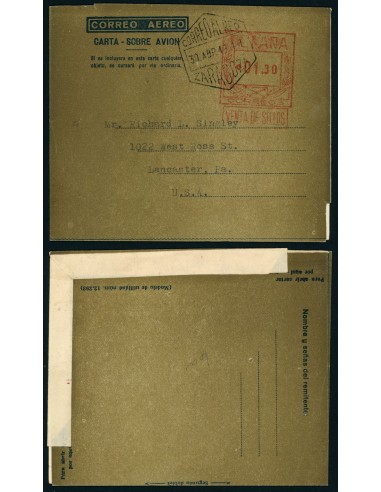 OL00242. Aerograma 1948. Franqueo 1,30 pesetas. Tipo B (I) fondo castaño AA Kessler 6a