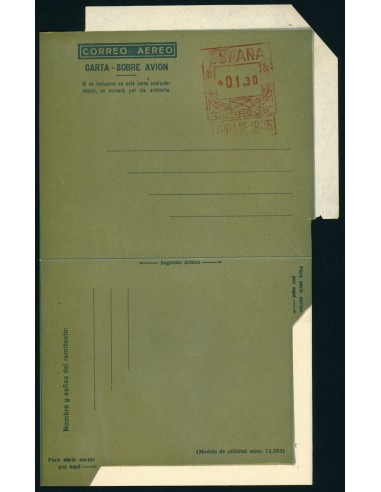 OL00243. Aerograma 1948. Franqueo 1,30 pesetas. Tipo B (I) fondo gris variante verde AA