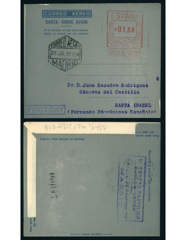 OL00245. Aerograma 1948. Franqueo 1,50 pesetas. Tipo B (I) AE. Madrid a Santa Isabel