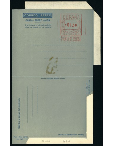 OL00246. Aerograma 1948. Franqueo 1,50 pesetas. Tipo B (I) AA+E. K69b muy raro