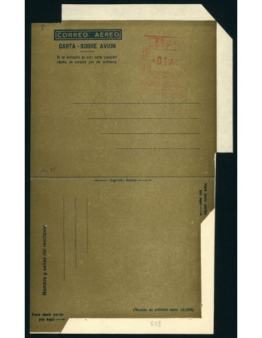 OL00256. Aerograma 1948. Franqueo 1,65 pesetas. Tipo B (I) AA castaño, K9a
