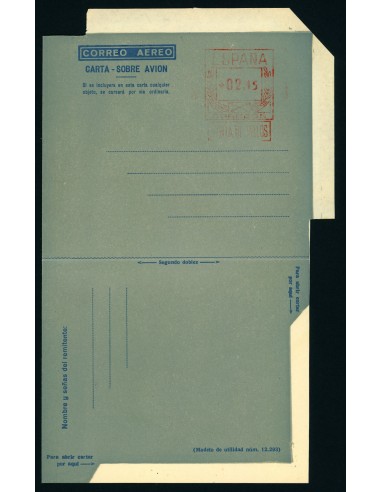 OL00262. Aerograma 1948. Franqueo 2,15 pesetas. Tipo B (I) AA, K29a Rarísimo