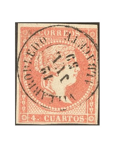 Castilla-La Mancha. Filatelia. º48. 1856. 4 cuartos rojo. Matasello VILLARROBLEDO /  ALBACETE. MAGNIFICO.