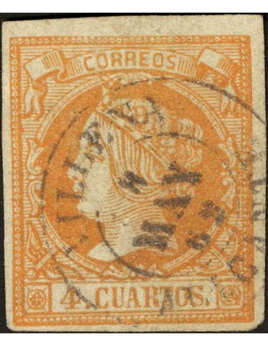 Comunidad Valenciana. Filatelia. º52. 1860. 4 cuartos naranja. Matasello VILLENA / ALICANTE.