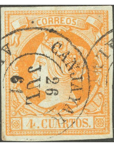 Andalucía. Filatelia. º52. 1860. 4 cuartos naranja. Matasello CANJAYAR /  ALMERIA.