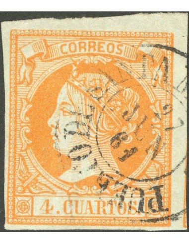 Andalucía. Filatelia. º52. 1860. 4 cuartos naranja. Matasello PUERTO DE SANTA MARIA / CADIZ.