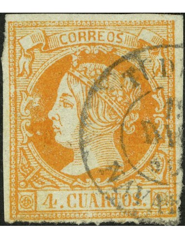 Navarra. Filatelia. º52. 1860. 4 cuartos naranja. Matasello TUDELA / NAVARRA.