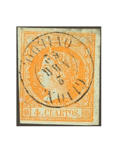 Asturias. Filatelia. º52. 1860. 4 cuartos naranja. Matasello GIJON / OVIEDO. MAGNIFICO.