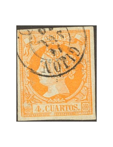 Asturias. Filatelia. º52. 1860. 4 cuartos naranja. Matasello GIJON / OVIEDO.