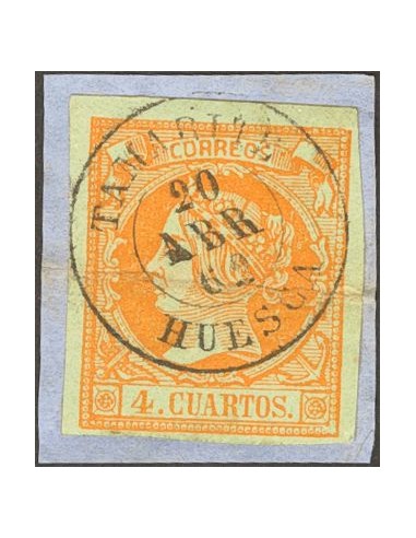 Aragón. Filatelia. º52. 1860. 4 cuartos amarillo. Matasello TAMARITE / HUESCA. LUJO.